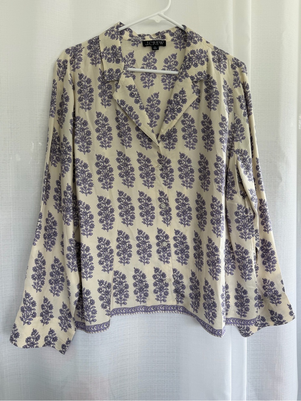 J.Crew Camp-Collar Button-Up Shirt Blooming Lilac Block Print Size XL Boho